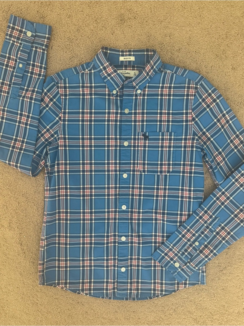 Abercrombie & Fitch Kids Blue Plaid Button-Down Shirt Size XL 100% Cotton